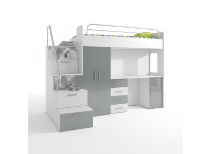 Letto per ragazzi completo Design della camera da letto dei bambini Letto Armadio Tavolo GRIGIO