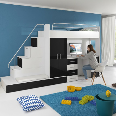 Camera per ragazzi Letto Letto a castello Scrivania Armadio RAJ 5S