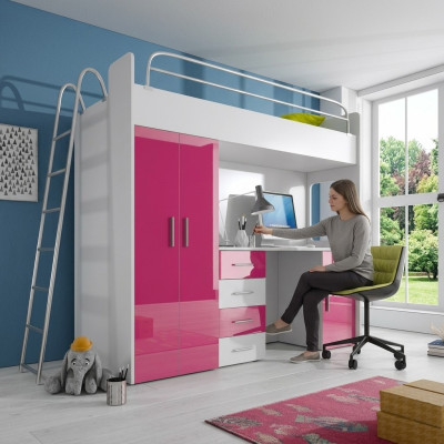 Esclusivo letto a castello + scrivania + armadio guardaroba in stile moderno per il tuo bambino in legno.
