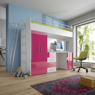 Esclusivo letto a castello + scrivania + armadio guardaroba in stile moderno per il tuo bambino in legno.