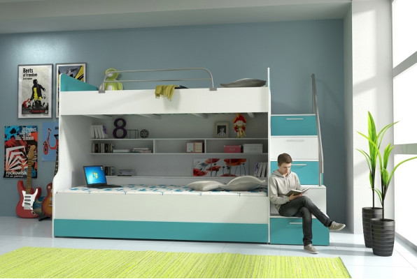 Letto a castello moderno in stile moderno turchese per la tua camera per bambini.