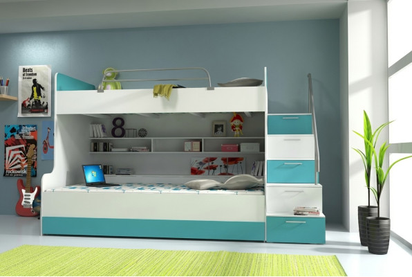 Letto a castello moderno in stile moderno turchese per la tua camera per bambini.