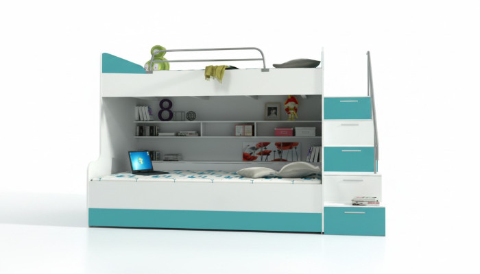 Letto a castello moderno in stile moderno turchese per la tua camera per bambini.