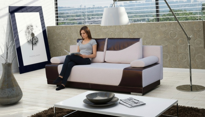 Divano letto a tre posti con funzione letto e contenitore per biancheria divano design.