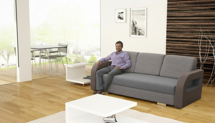 Divano letto a tre posti con funzione letto e vano contenitore, design del divano.