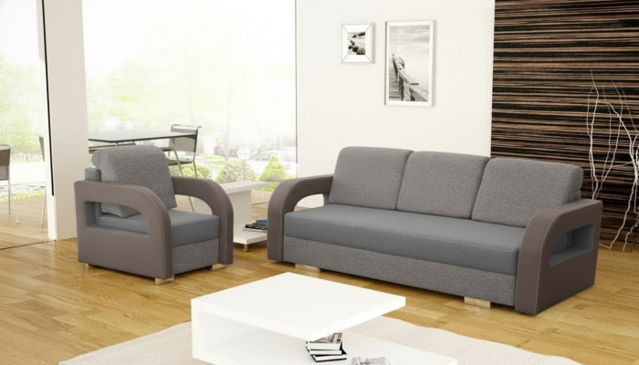 Divano letto a tre posti con funzione letto e vano contenitore, design del divano.