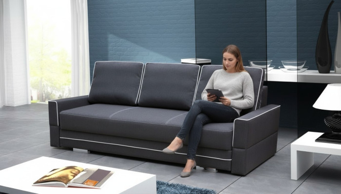 Divano letto a tre posti con funzione letto e vano contenitore, divano letto pieghevole.