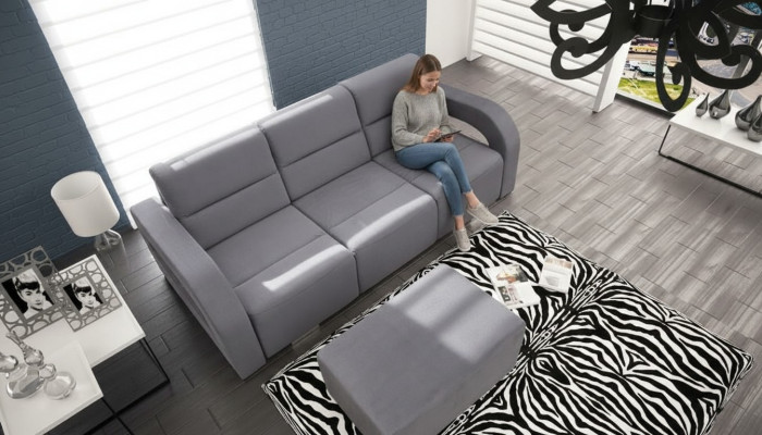 Divano letto a tre posti con funzione letto e contenitore per biancheria, divano letto a ribalta.