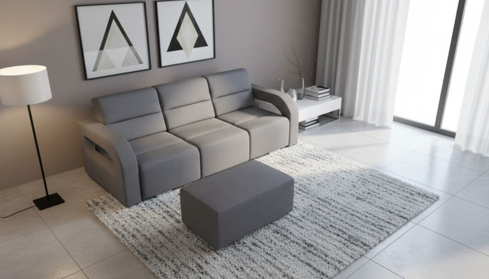 Divano letto a tre posti con funzione letto e contenitore per biancheria, divano letto a ribalta.