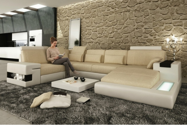 Divano ad angolo Divano Divano Imbottito a forma di U Living Design Divani XXL Big