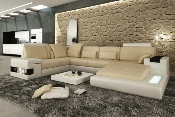 Divano ad angolo Divano Divano Imbottito a forma di U Living Design Divani XXL Big