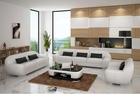 Sofà 3 posti + 2 posti + 1 posti, divano imbottito in pelle, set da designer nuovo, Homberg W.