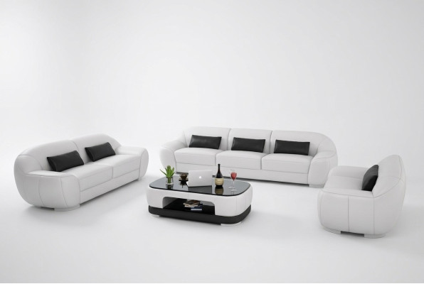 Sofà 3 posti + 2 posti + 1 posti, divano imbottito in pelle, set da designer nuovo, Homberg W.