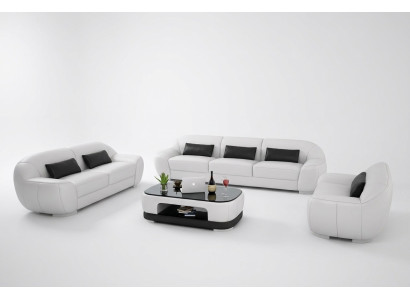 Sofà 3 posti + 2 posti + 1 posti, divano imbottito in pelle, set da designer nuovo, Homberg W.