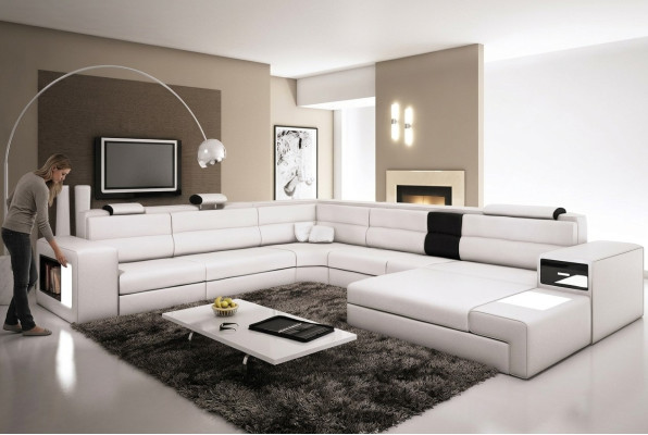 Divano d'angolo Divano Divano Imbottito Set di Design Tessuto Pelle Salotto