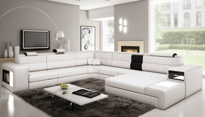 Divano d'angolo Divano Divano Imbottito Set di Design Tessuto Pelle Salotto