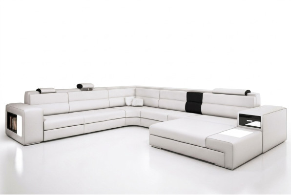 Divano d'angolo Divano Divano Imbottito Set di Design Tessuto Pelle Salotto