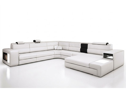 Divano d'angolo Divano Divano Imbottito Set di Design Tessuto Pelle Salotto