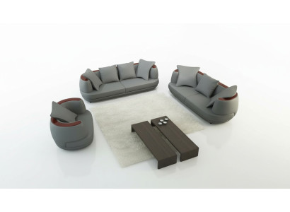 Divano set Royal Luxus Designer divano imbottito 3+2+1 in pelle grigia Royal.