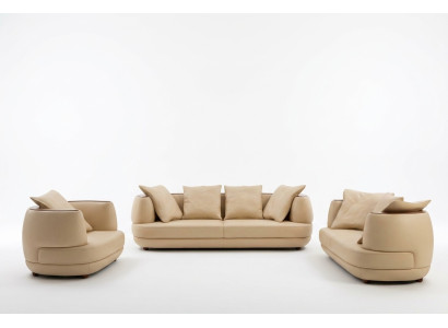 Divano set Royal Luxus di design poltrona 3+2+1 in pelle beige