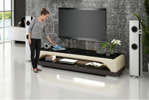 Mobile TV in pelle vetrina vetro tavolo mobiletto TV tavolo designer decorativo