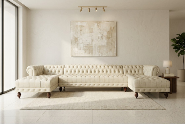 Divano Chesterfield a forma di U, divano classico in pelle con angolo salotto - 366