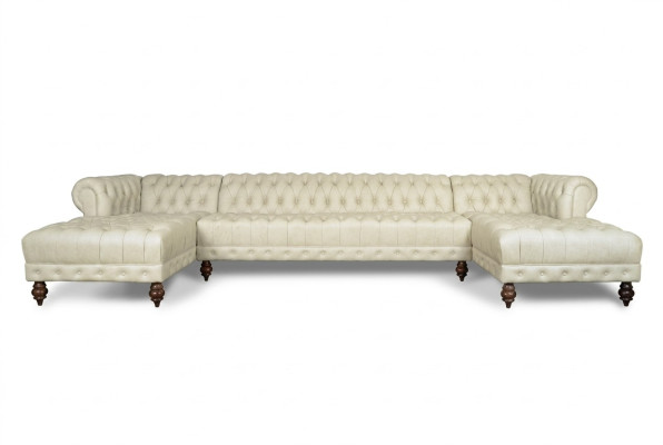 Divano Chesterfield a forma di U, divano classico in pelle con angolo salotto - 366