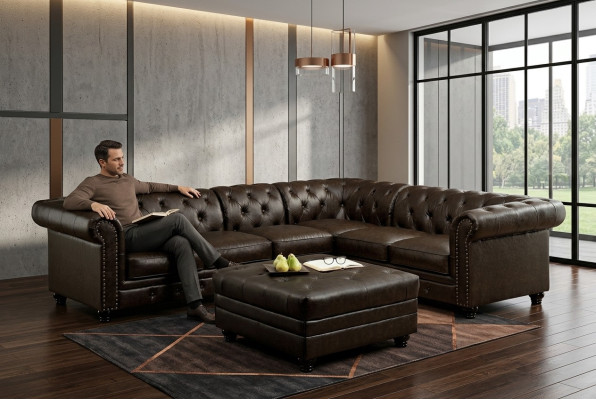 Divano angolare Chesterfield Chesterfield in pelle con design di divano divano #336.