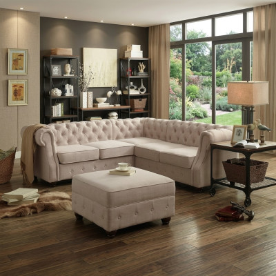 Divano Chesterfield imbottito in tessuto classico decoro Ecksofa.