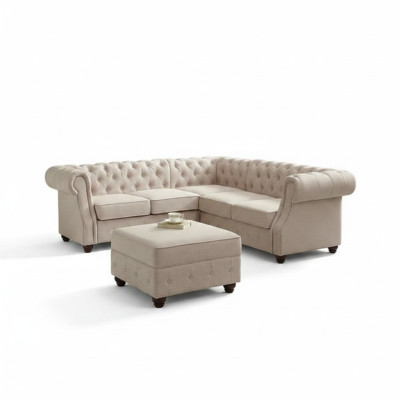 Divano Chesterfield imbottito in tessuto classico decoro Ecksofa.