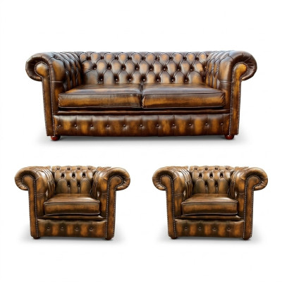 Divano in pelle Chesterfield 2 + 1 + 1 Tessuto Divano imbottito Set di divani