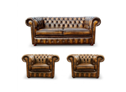 Divano in pelle Chesterfield 2 + 1 + 1 Tessuto Divano imbottito Set di divani