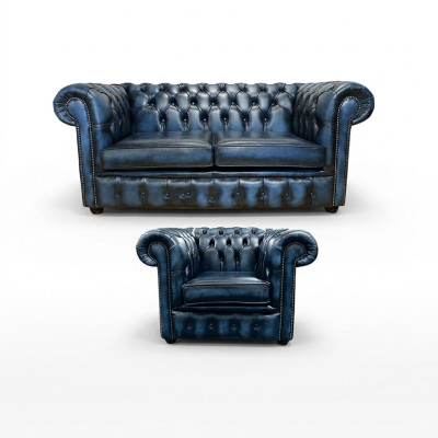 Divano Chesterfield in pelle decorativa tessile Divano set 2 + 1 Imbottito.