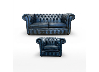 Divano Chesterfield in pelle decorativa tessile Divano set 2 + 1 Imbottito.