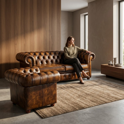 Chesterfield decor divano divano imbottito in pelle tessuto divano 2 + 1 imbottiture