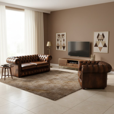 Chesterfield decor divano divano imbottito in pelle tessuto divano 2 + 1 imbottiture