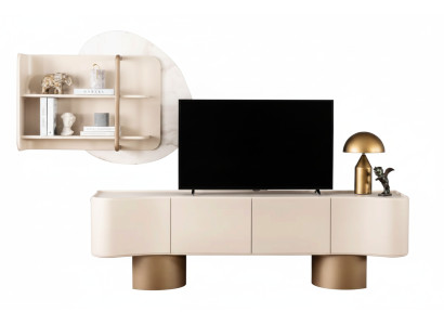 Wohnzimmer Set Moderner Stil Beige Geräumiges TV-Lowboard Holzrahmen