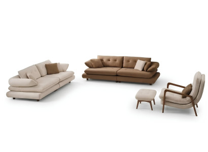 Wohnzimmer-Set Sofa Sessel Puff Moderner Stil Braun Weiß Farbe Neu