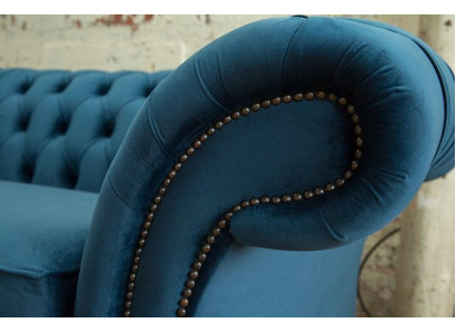 XXL Sofa 3 Sitzer Couch Chesterfield Polster Sitz Garnitur Textil Leder Blau Neu