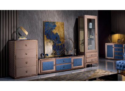 Wohnwand Wohnzimmer Set Vitrine Kommode Wandregal Vitrinen Wohnwände 4 tlg. Set