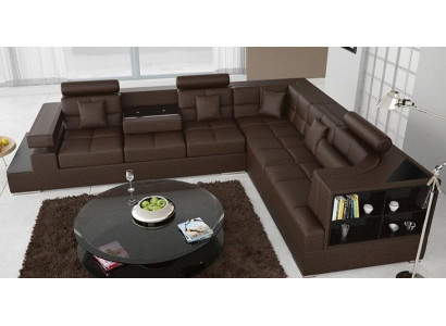 Wohnlandschaft Ecksofa Ledersofa mit USB Eck Couch Designer mit Regal Uster S/W
