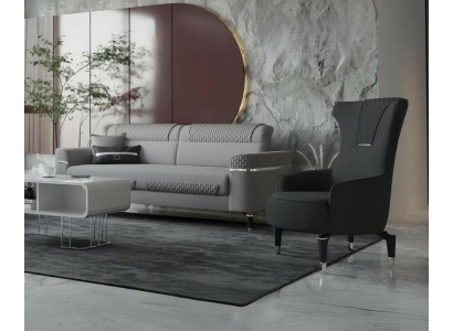 Zweisitzer Sessel Stoffsofa Couch Polstersofa Grau 2tlg Sofagarnitur