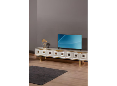 Wohnzimmer Tisch Lowboard Sideboard TV Ständer Beige Regale Schrank