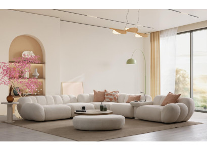 Weißes Wohnzimmer Set Hochwertiges Ecksofa Couchtisch Hocker