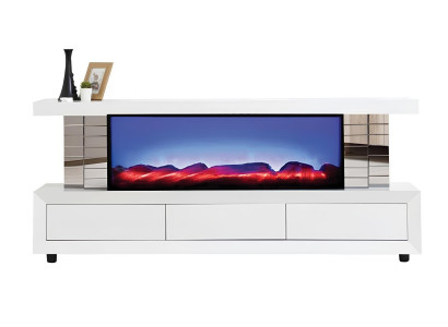 Weißer TV-Schrank aus Holz mit Kamin und Bluetooth, stilvolle TV-Möbel