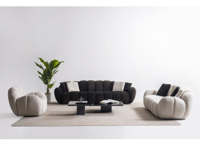 Weiß-Beiger Sessel Designer Polstersessel Rundsessel Textilsessel