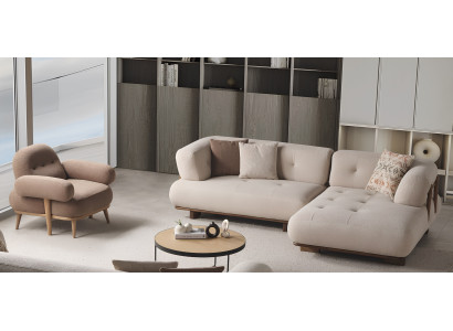 Wohnzimmer-Set Modernes Design Weiß Sessel, Ecksofa L-Form - 2tlg.