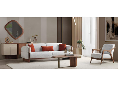 Weiße Wohnzimmer Sofagarnitur Weiße Textilcouchen Holz Sideboard