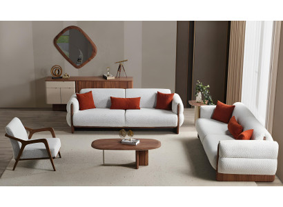 Weiße Wohnzimmer Polstercouch Designer 3-Sitzer Holzgestell Sofa
