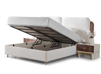 Weiße Schlafzimmer Garnitur Edles Textilbett 2x Nachttische Schrank